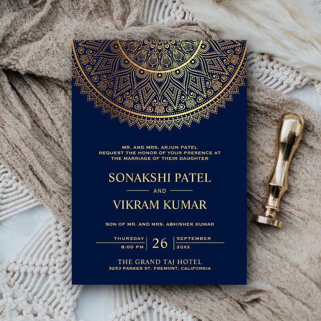 Traditional Blue Gold Mandala Indian Wedding Invitation (Creator Uploaded)