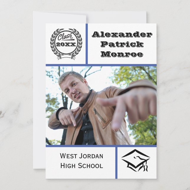 Traditional Blue - Graduation Announcement (Front)