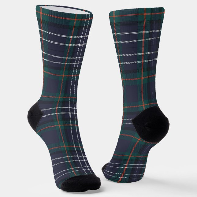 Traditional Blue Green Plaid Socks (Angled)
