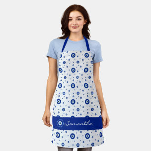 Traditional Blue Nazar Evil Eye Charm Patterned Apron
