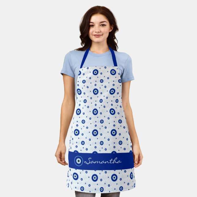 Traditional Blue Nazar Evil Eye Charm Patterned Apron (Worn)