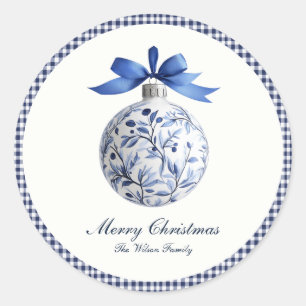 Traditional Blue Ornament Christmas Classic Round Sticker