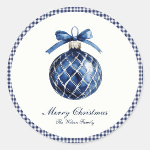Traditional Blue Ornament Christmas Classic Round Sticker