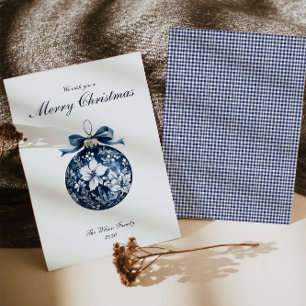 Traditional Blue Ornament Christmas Holiday Card 