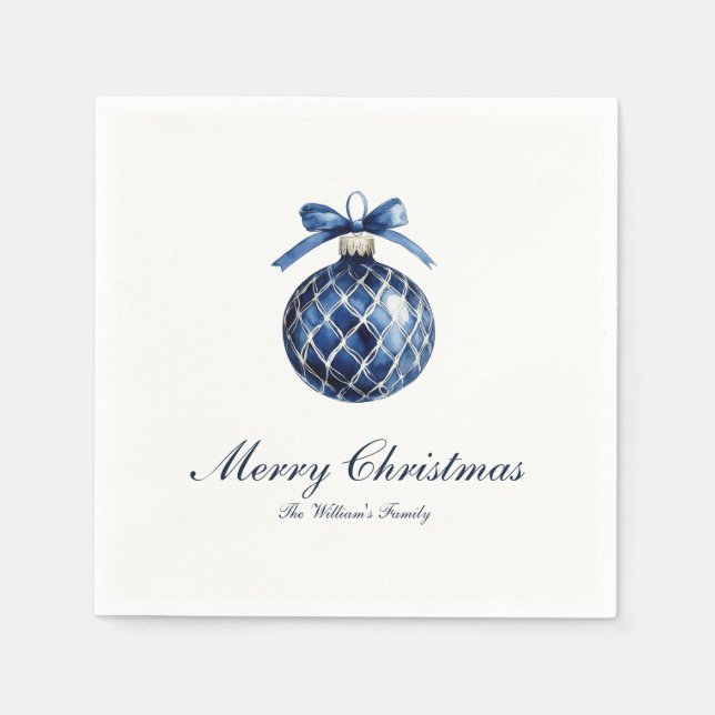 Traditional Blue Ornament Christmas Napkin (Front)
