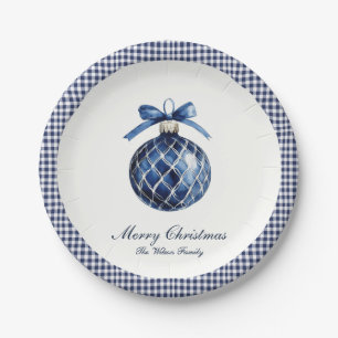 Traditional Blue Ornament Christmas Paper Plate
