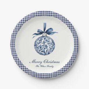 Traditional Blue Ornament Christmas Paper Plate