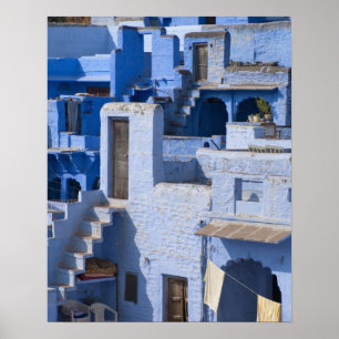 Traditional blue painted house, Jodphur Poster