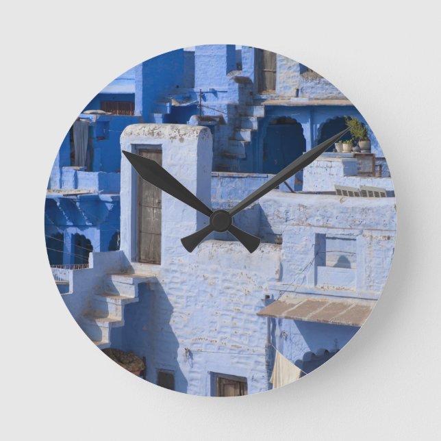 Traditional blue painted house, Jodphur Round Clock (Front)