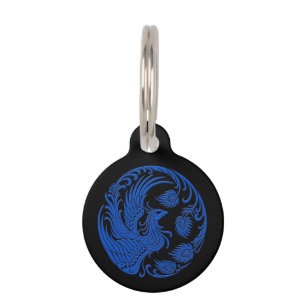 Traditional Blue Phoenix Circle on Black Pet Tag