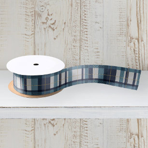 Traditional Blue Preppy Plaid Pattern Satin Ribbon