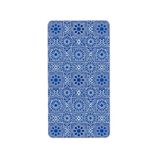 Traditional Blue Tile Geometric Pattern Label