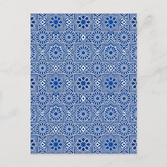 Traditional Blue Tile Geometric Pattern Postcard (Front)
