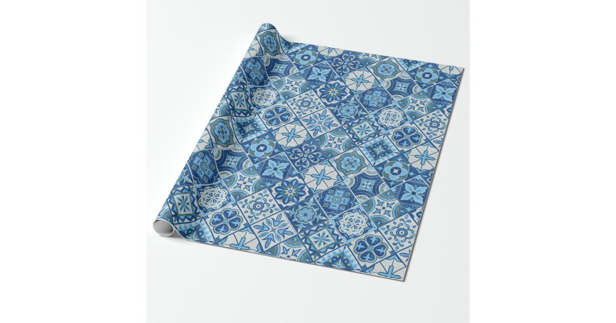 Traditional Blue Tiles Wrapping Paper Zazzle