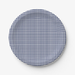 Traditional Blue Vichy Christmas Paper Plate