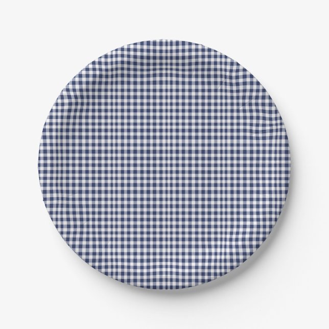 Traditional Blue Vichy Christmas Paper Plate (Front)