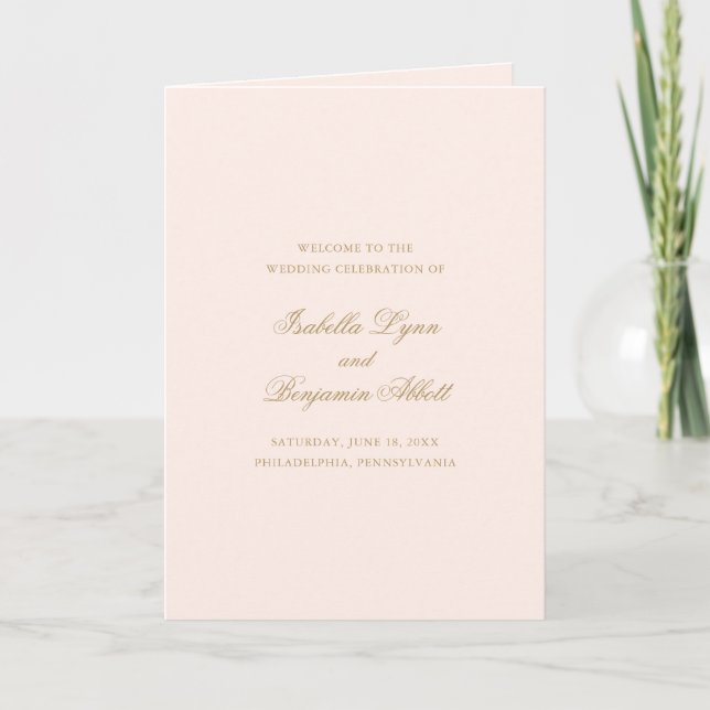 Traditional Blush Pink Formal Elegant Wedding Programme (Front)
