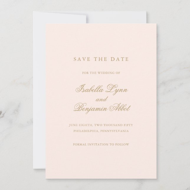 Traditional Blush Pink Formal Elegant Wedding Save The Date (Front)