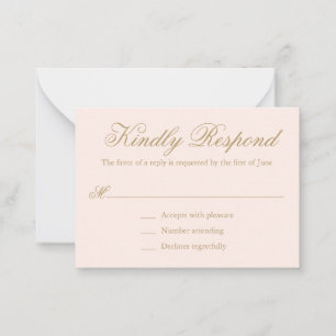 Traditional Blush Pink Formal Mini Wedding RSVP Card