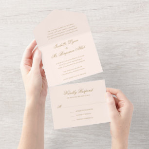 Traditional Blush Pink Gold Formal Elegant Wedding All In One Invitation