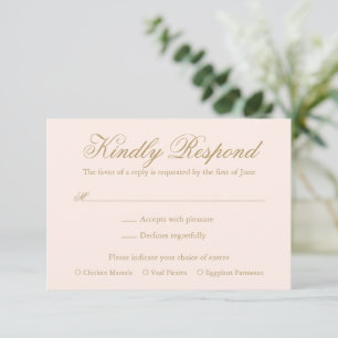 Traditional Blush Pink Gold Formal Elegant Wedding RSVP Card