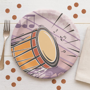 Traditional Bongo Drum With Music Notes Paper Plate