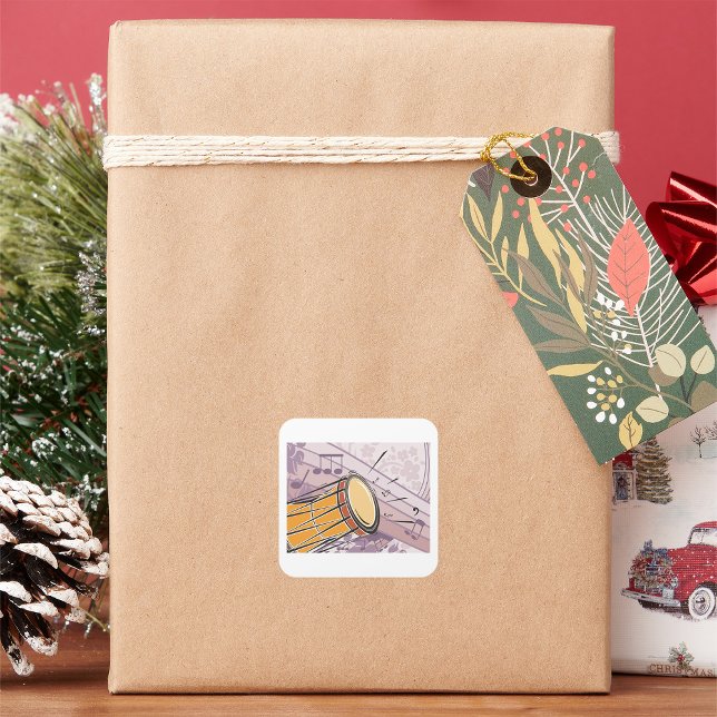 Traditional Bongo Drum With Music Notes Square Sticker (Creator Uploaded)