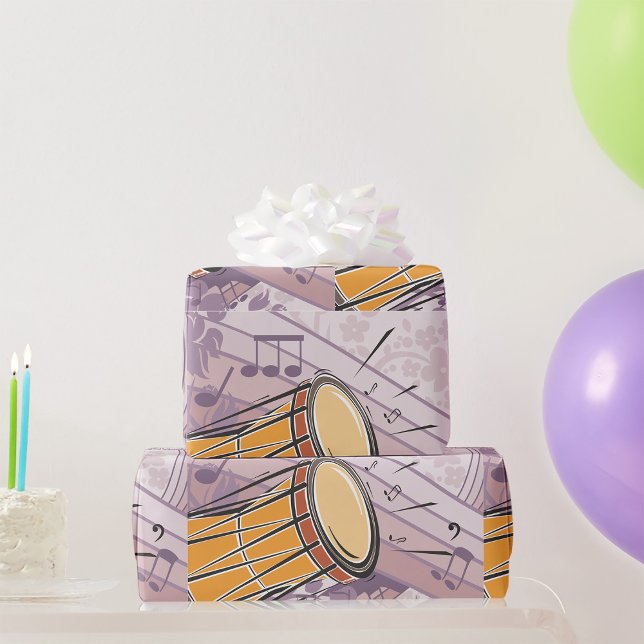 Traditional Bongo Drum With Music Notes Wrapping Paper (Creator Uploaded)