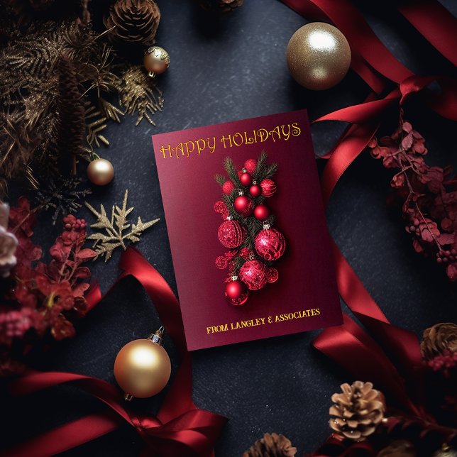 Traditional Bordeaux Red and Gold Happy Holidays  Holiday Card (Elegant Burgundy Red and God Swag Happy Holidays Christmas Card)