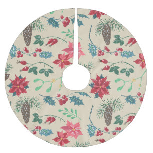 Traditional Botanical Christmas Brushed Polyester Tree Skirt