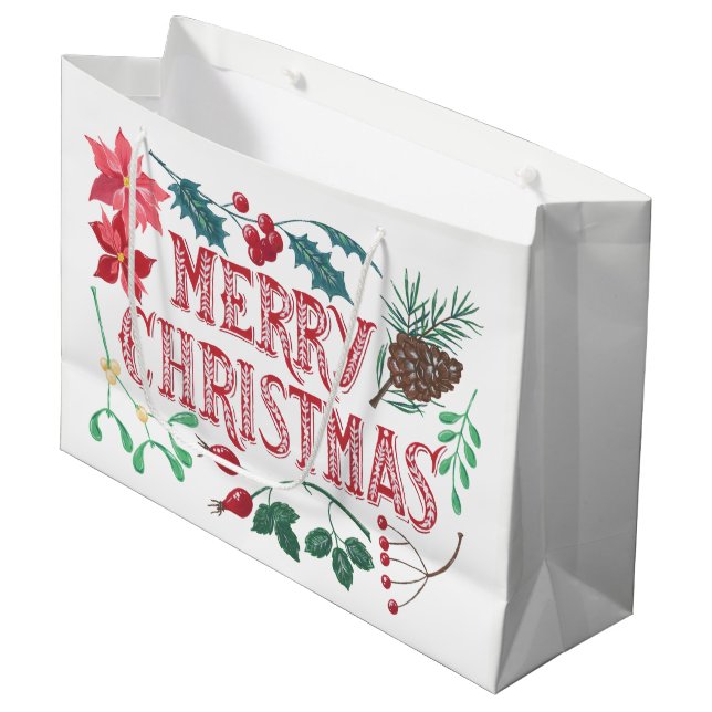 Traditional Botanical Christmas Large Gift Bag (Front Angled)