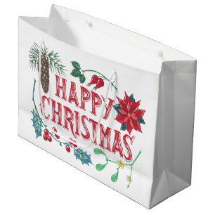 Traditional Botanical Christmas Large Gift Bag
