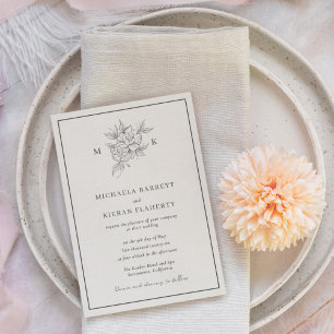 Traditional Botanical Flower Monogram Wedding Invitation