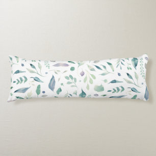 Traditional Botanical Leaf Pattern Blues on White Body Cushion