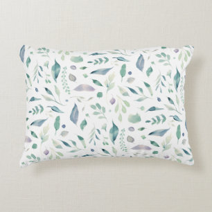 Traditional Botanical Leaf Pattern Blues on White Decorative Cushion