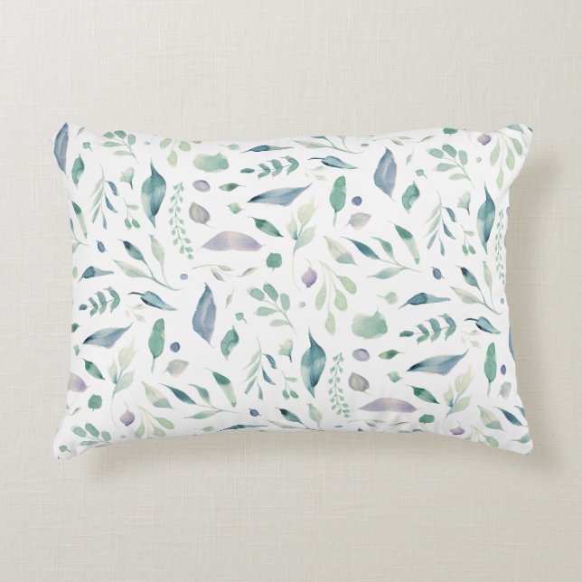 Traditional Botanical Leaf Pattern Blues on White Decorative Cushion (Front)