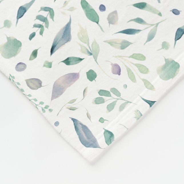 Traditional Botanical Leaf Pattern Blues on White Fleece Blanket (Corner)