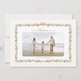 traditional bow christmas botanical photo frame holiday card