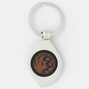 Traditional Brown Phoenix Circle on Black Key Ring