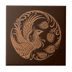 Traditional Brown Phoenix Circle Tile