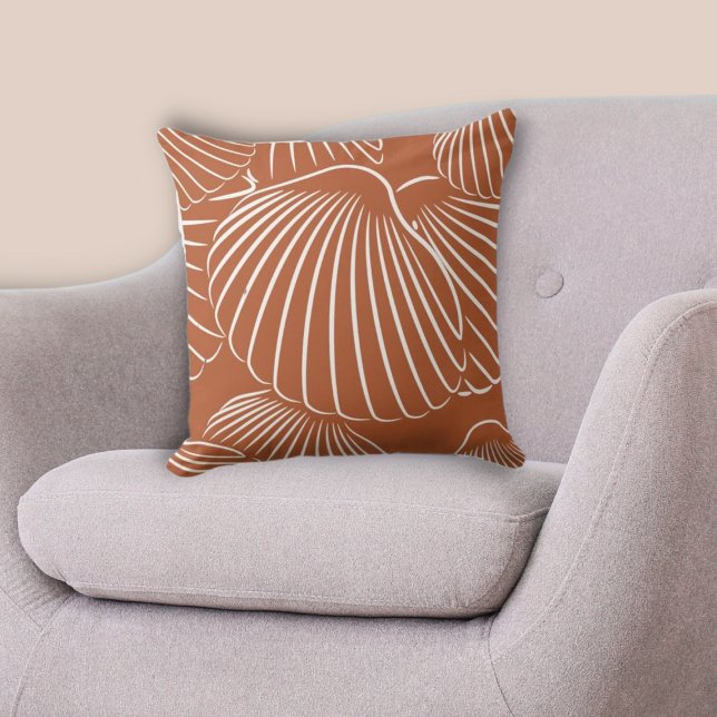 Traditional Brown Sea Shell Pattern Throw Pillow (Traditional Brown & White Seashell Pattern Throw Pillow)