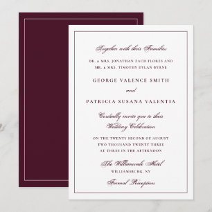 Traditional Burgundy Black Tie Formal Wedding Invitation