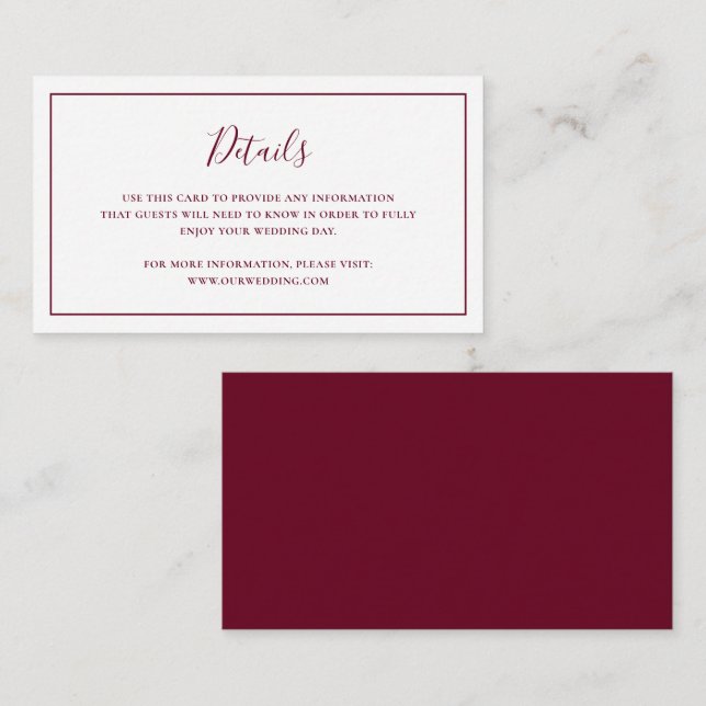 Traditional Burgundy Elegant Wedding Enclosure Card (Front/Back)