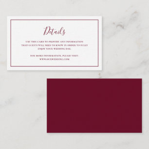 Traditional Burgundy Elegant Wedding Enclosure Card