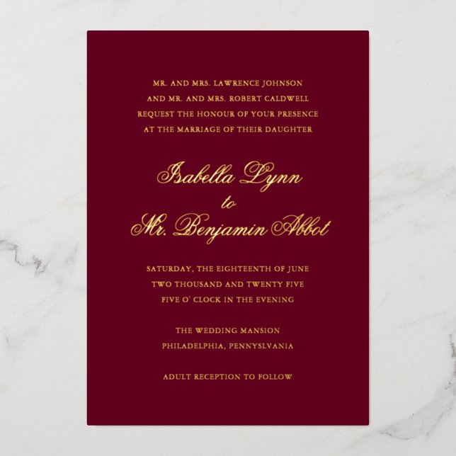 Traditional Burgundy Formal Elegant Wedding (Front)