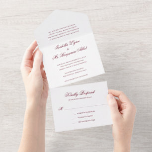 Traditional Burgundy Formal Elegant Wedding All In One Invitation