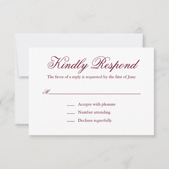 Traditional Burgundy Formal Elegant Wedding RSVP Card (Front)