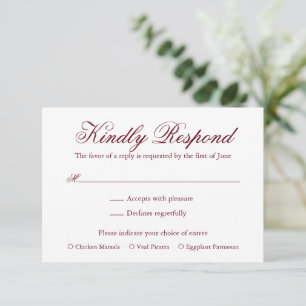 Traditional Burgundy Formal Elegant Wedding RSVP Card