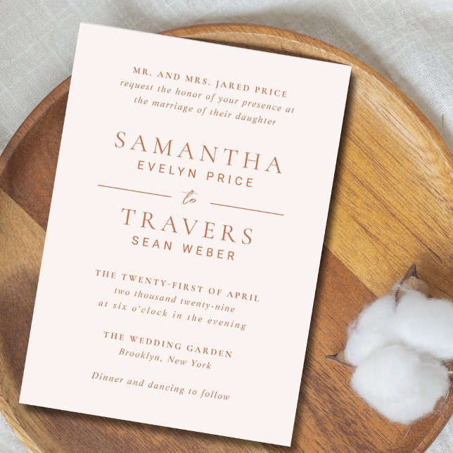 Traditional Burnt Orange Elegant Wedding Invitation (Creator Uploaded)
