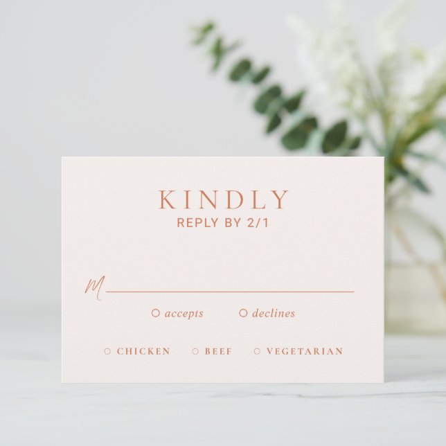 Traditional Burnt Orange Elegant Wedding RSVP Card (Standing Front)